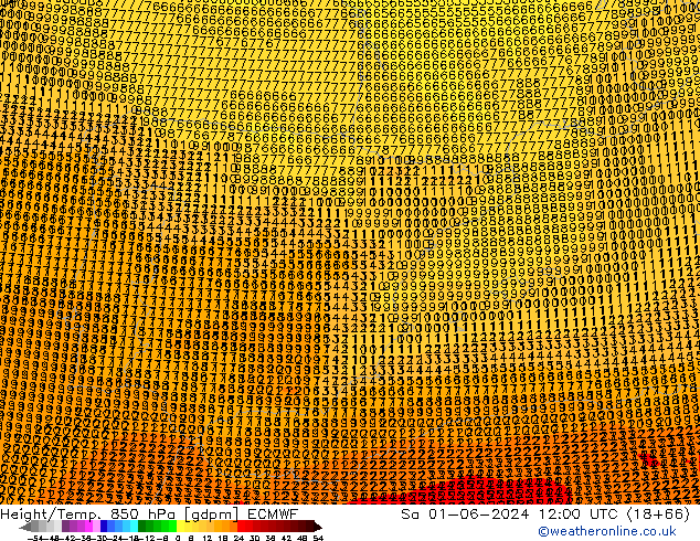 Yükseklik/Sıc. 850 hPa ECMWF Cts 01.06.2024 12 UTC