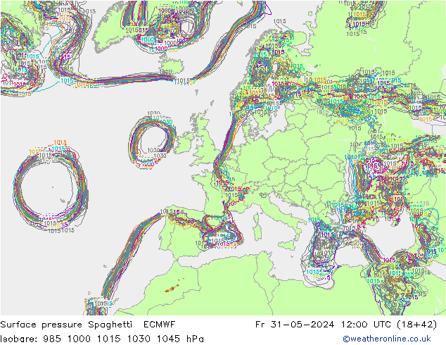 Atmosférický tlak Spaghetti ECMWF Pá 31.05.2024 12 UTC