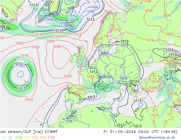 Polarjet/Bodendruck ECMWF Fr 31.05.2024 06 UTC