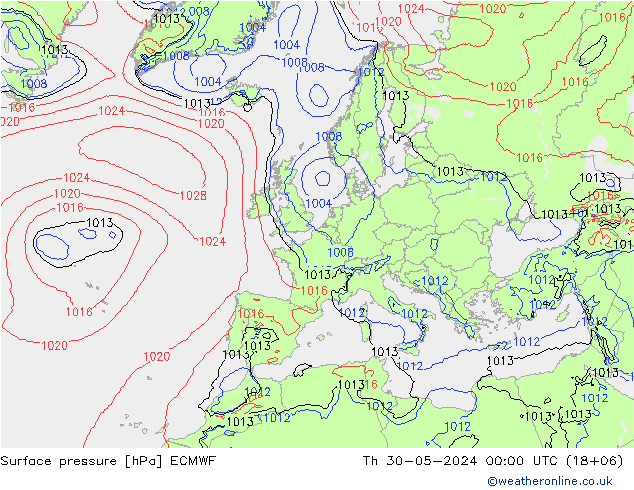 地面气压 ECMWF 星期四 30.05.2024 00 UTC