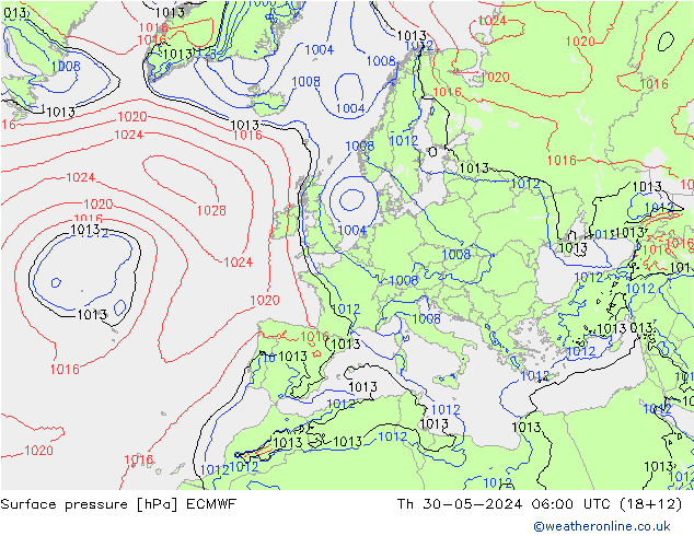 Presión superficial ECMWF jue 30.05.2024 06 UTC