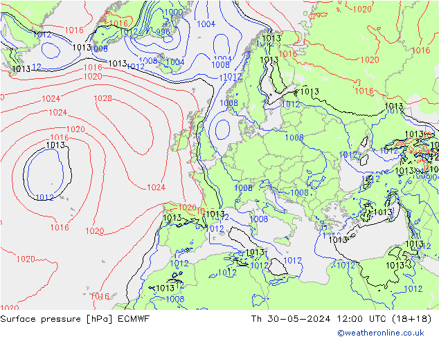 Bodendruck ECMWF Do 30.05.2024 12 UTC
