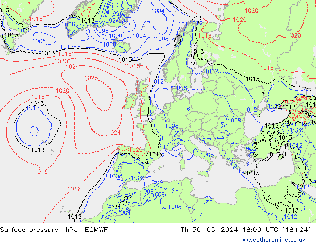 地面气压 ECMWF 星期四 30.05.2024 18 UTC