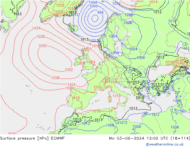 Luchtdruk (Grond) ECMWF ma 03.06.2024 12 UTC