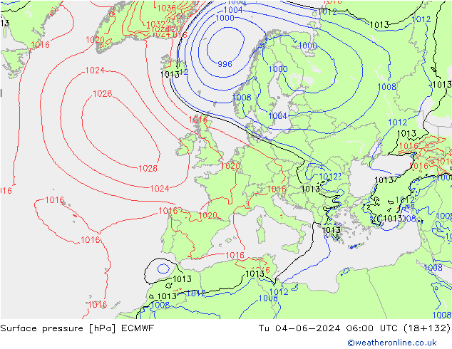 Yer basıncı ECMWF Sa 04.06.2024 06 UTC