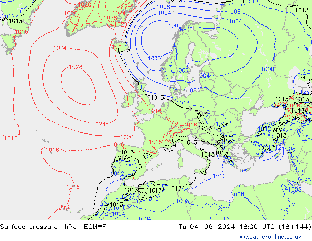 Yer basıncı ECMWF Sa 04.06.2024 18 UTC