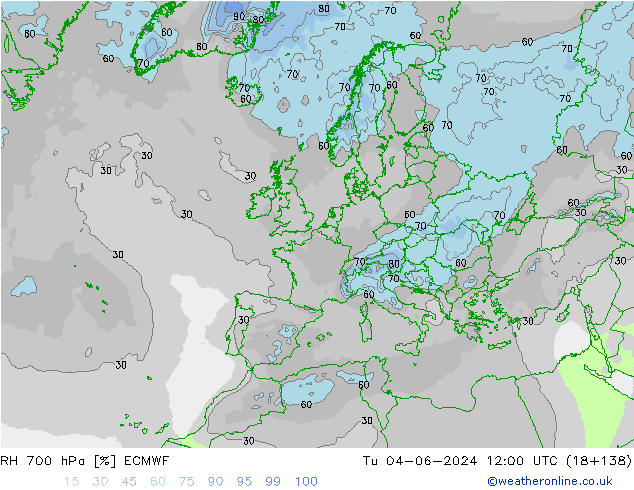 RH 700 hPa ECMWF Tu 04.06.2024 12 UTC