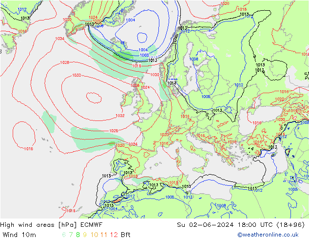 High wind areas ECMWF  02.06.2024 18 UTC