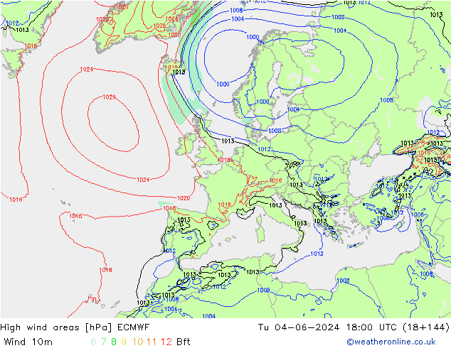 High wind areas ECMWF Tu 04.06.2024 18 UTC