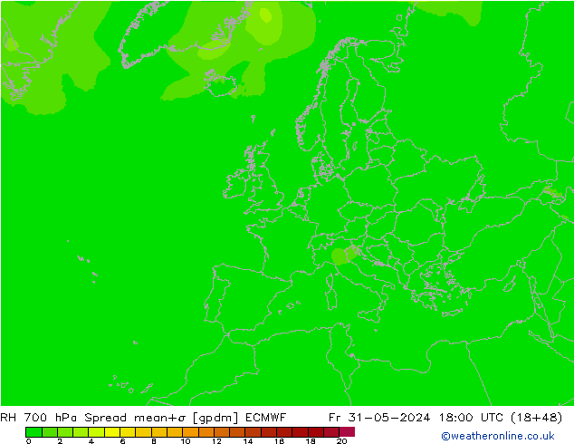 RH 700 hPa Spread ECMWF Fr 31.05.2024 18 UTC