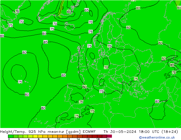 Height/Temp. 925 hPa ECMWF Do 30.05.2024 18 UTC