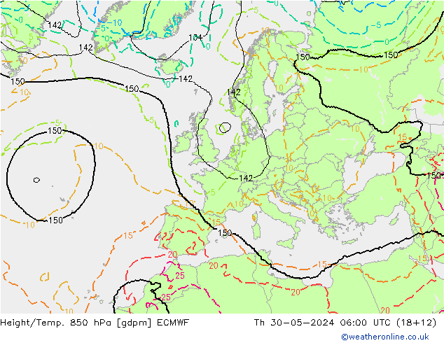 Height/Temp. 850 гПа ECMWF чт 30.05.2024 06 UTC