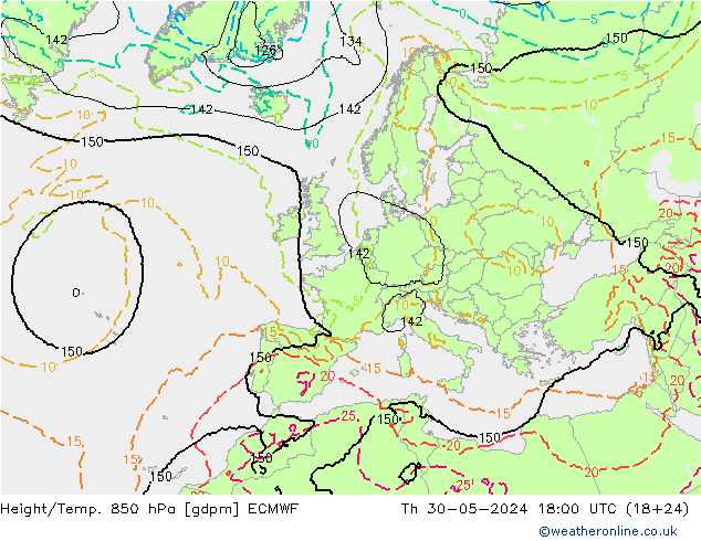 Height/Temp. 850 hPa ECMWF Th 30.05.2024 18 UTC