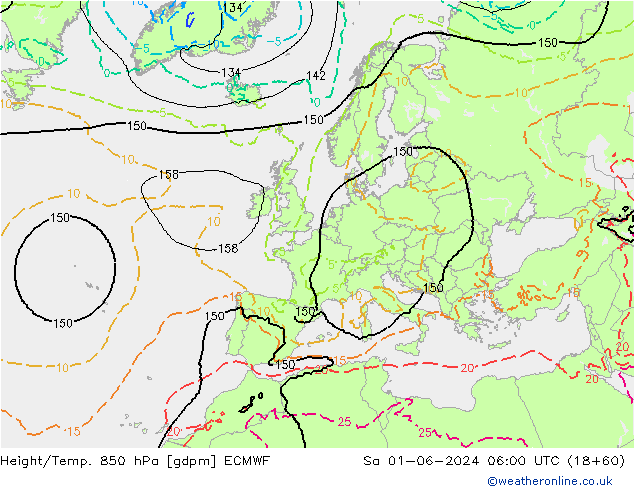 Height/Temp. 850 hPa ECMWF so. 01.06.2024 06 UTC