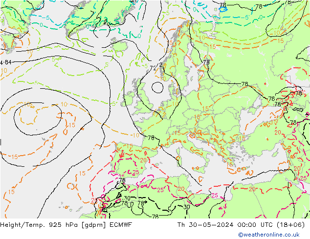 Height/Temp. 925 hPa ECMWF Th 30.05.2024 00 UTC