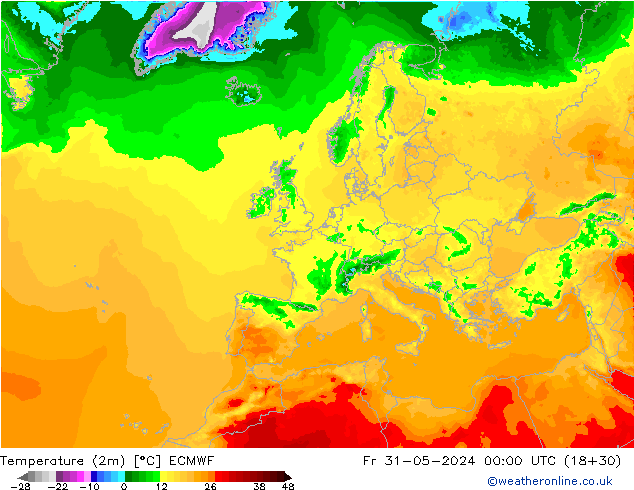 Temperature (2m) ECMWF Fr 31.05.2024 00 UTC
