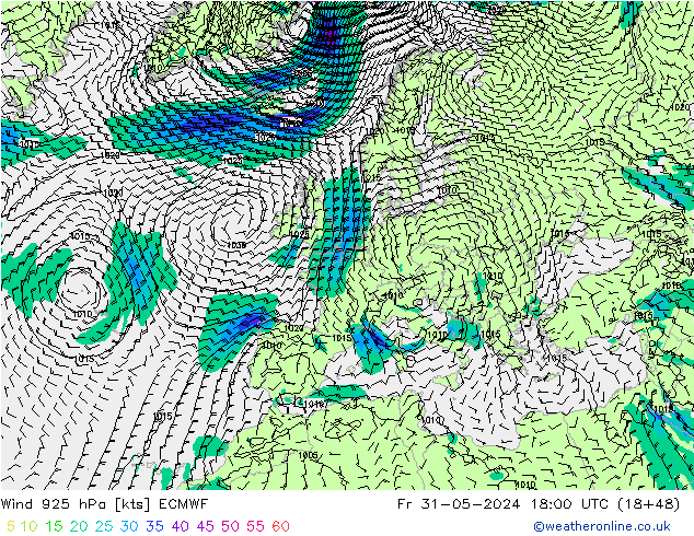 wiatr 925 hPa ECMWF pt. 31.05.2024 18 UTC