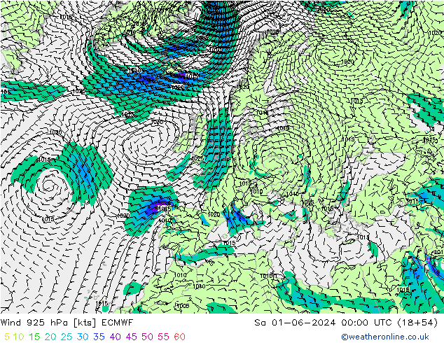 Wind 925 hPa ECMWF za 01.06.2024 00 UTC