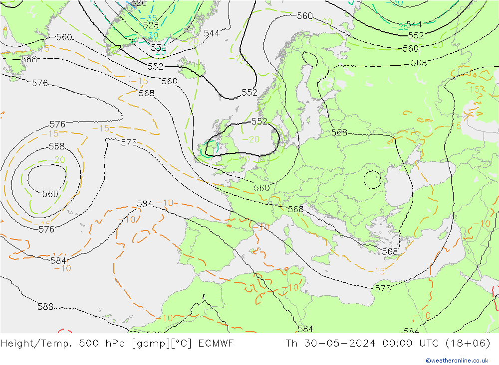 Height/Temp. 500 hPa ECMWF Th 30.05.2024 00 UTC