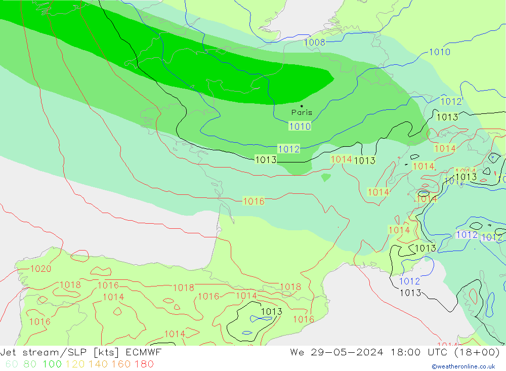 Prąd strumieniowy ECMWF śro. 29.05.2024 18 UTC