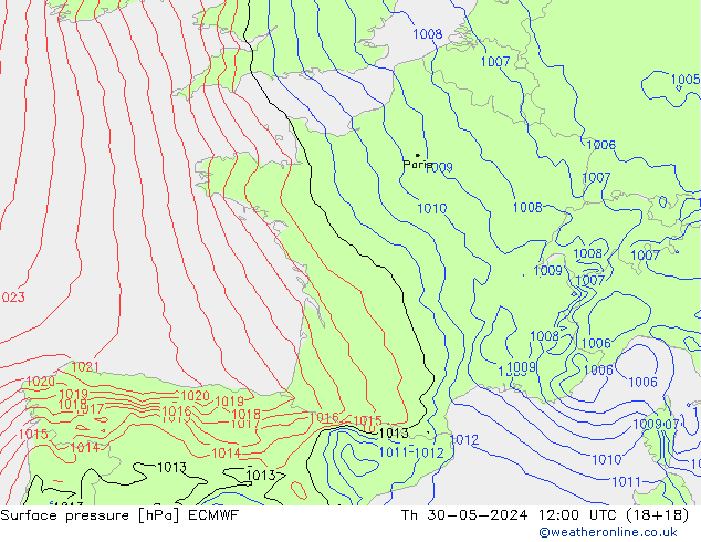 Surface pressure ECMWF Th 30.05.2024 12 UTC