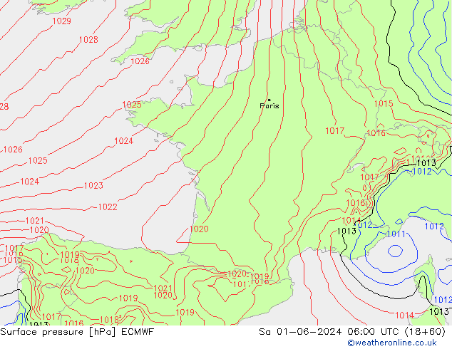 Atmosférický tlak ECMWF So 01.06.2024 06 UTC