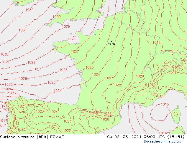 Surface pressure ECMWF Su 02.06.2024 06 UTC