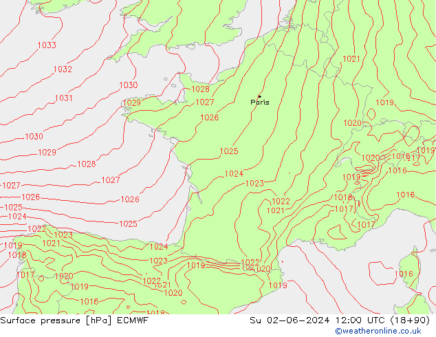 Pressione al suolo ECMWF dom 02.06.2024 12 UTC