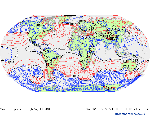 Yer basıncı ECMWF Paz 02.06.2024 18 UTC