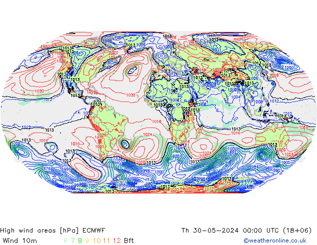 Windvelden ECMWF do 30.05.2024 00 UTC