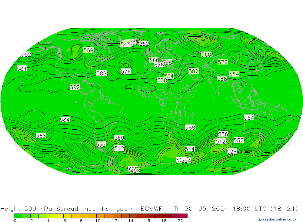 Height 500 hPa Spread ECMWF Th 30.05.2024 18 UTC