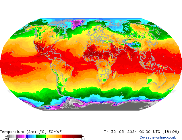 Temperatura (2m) ECMWF Qui 30.05.2024 00 UTC