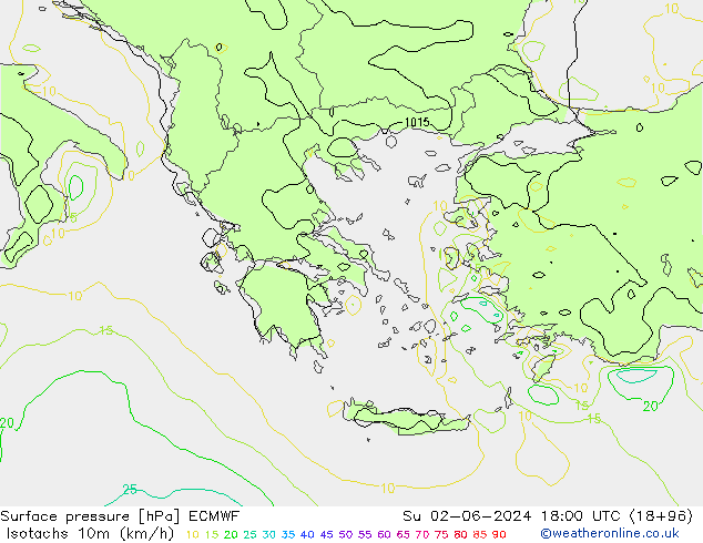 Isotachs (kph) ECMWF Su 02.06.2024 18 UTC