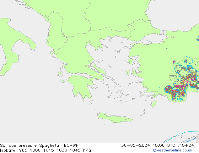Atmosférický tlak Spaghetti ECMWF Čt 30.05.2024 18 UTC
