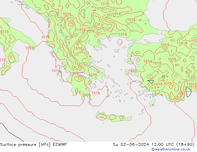 Luchtdruk (Grond) ECMWF zo 02.06.2024 12 UTC