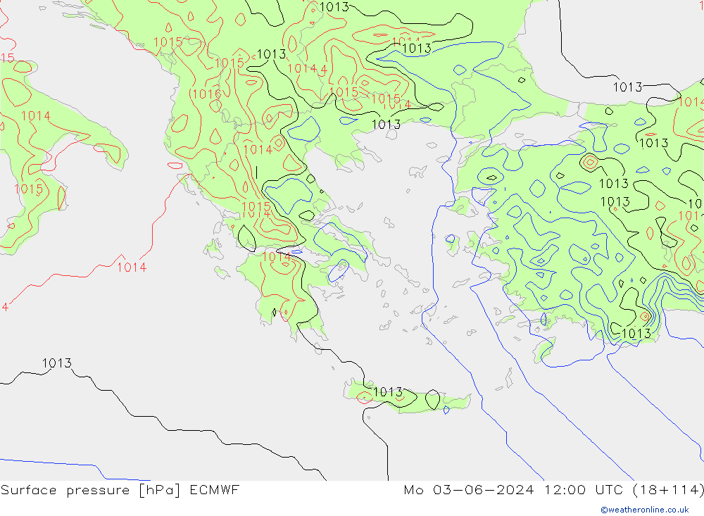 Bodendruck ECMWF Mo 03.06.2024 12 UTC