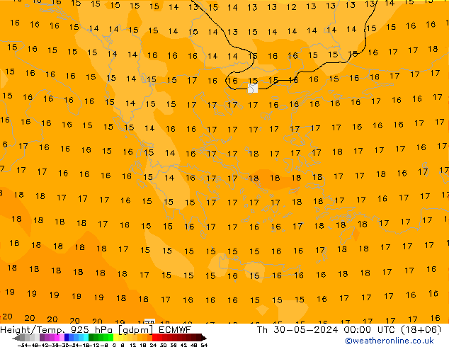 Height/Temp. 925 гПа ECMWF чт 30.05.2024 00 UTC