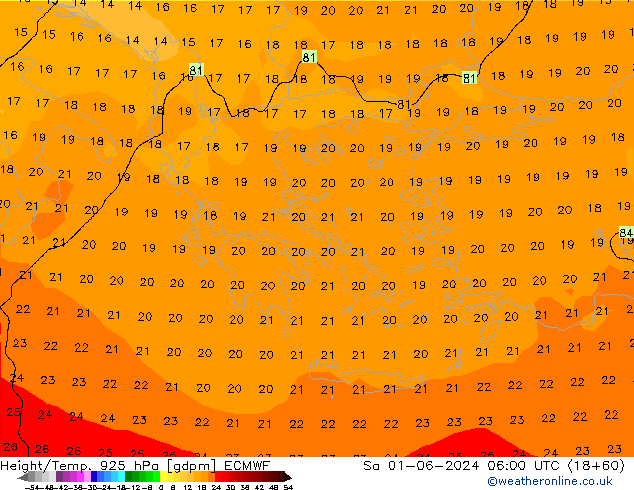 Height/Temp. 925 hPa ECMWF so. 01.06.2024 06 UTC