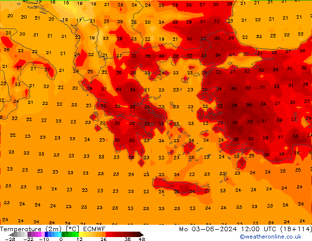 Temperatura (2m) ECMWF lun 03.06.2024 12 UTC