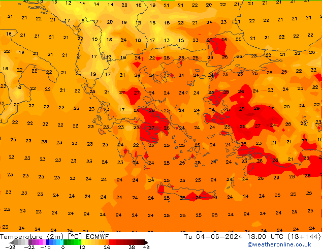 Sıcaklık Haritası (2m) ECMWF Sa 04.06.2024 18 UTC