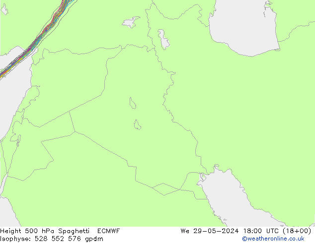 Height 500 hPa Spaghetti ECMWF  29.05.2024 18 UTC