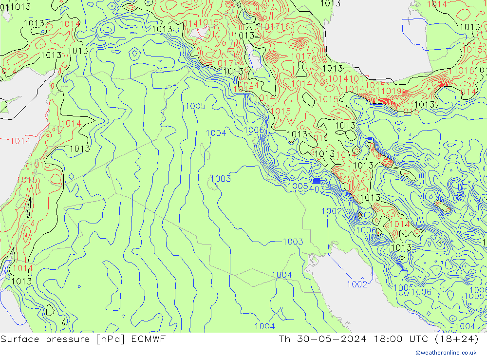 Surface pressure ECMWF Th 30.05.2024 18 UTC