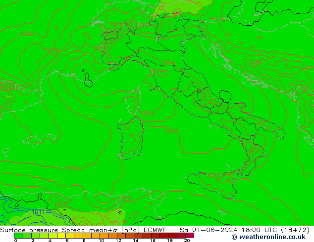 Surface pressure Spread ECMWF Sa 01.06.2024 18 UTC