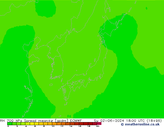 RH 700 hPa Spread ECMWF Ne 02.06.2024 18 UTC