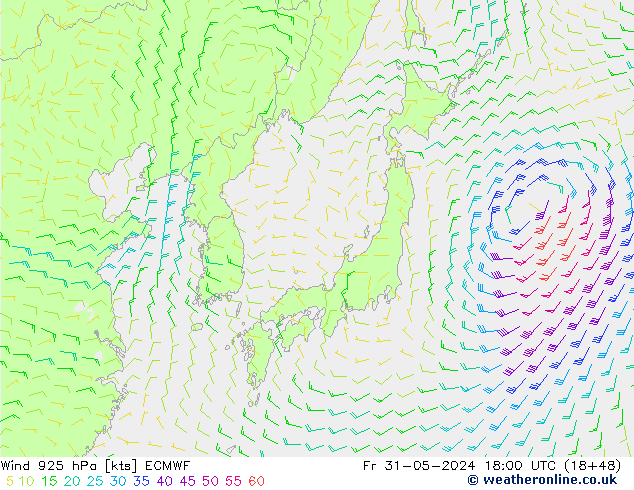 Viento 925 hPa ECMWF vie 31.05.2024 18 UTC