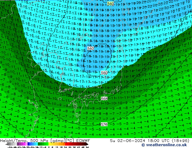 Height/Temp. 500 hPa ECMWF Ne 02.06.2024 18 UTC