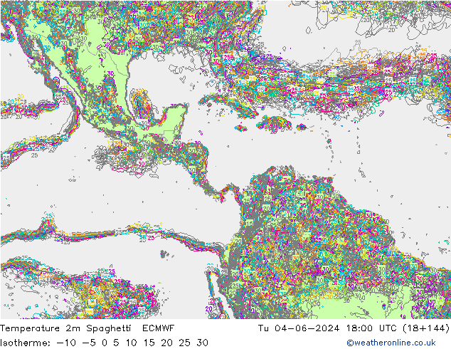 Temperature 2m Spaghetti ECMWF Tu 04.06.2024 18 UTC