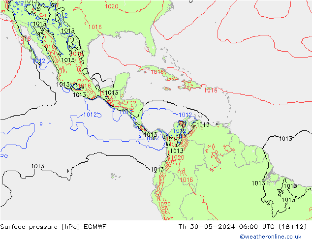 Presión superficial ECMWF jue 30.05.2024 06 UTC