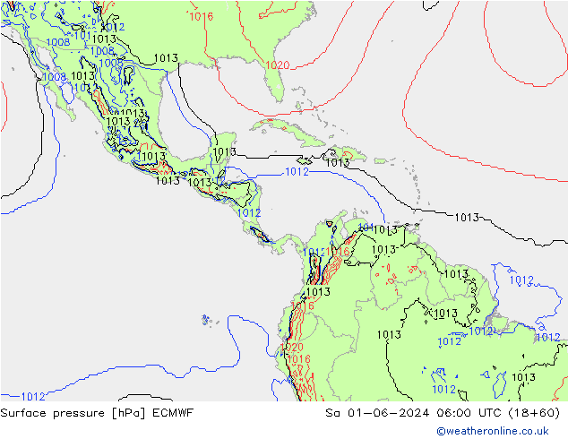 Surface pressure ECMWF Sa 01.06.2024 06 UTC