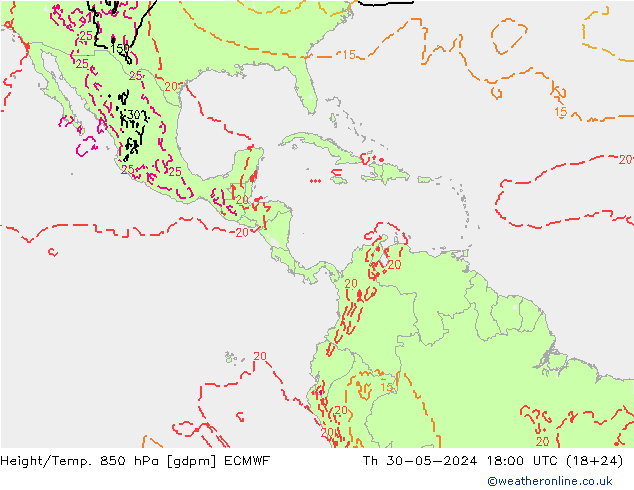 Height/Temp. 850 hPa ECMWF Th 30.05.2024 18 UTC